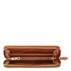 Ametista Women's zip around wallet in leather color caramel