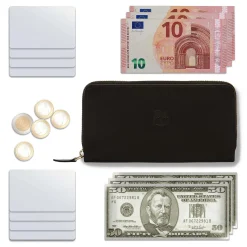 Ametista Women's zip around wallet in leather color black