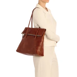 Anna Women's tote bag in vintage leather color sepia