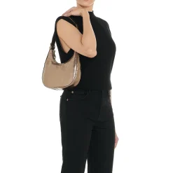 Belcanto Women's shoulder bag in metallic leather color metallic bronze