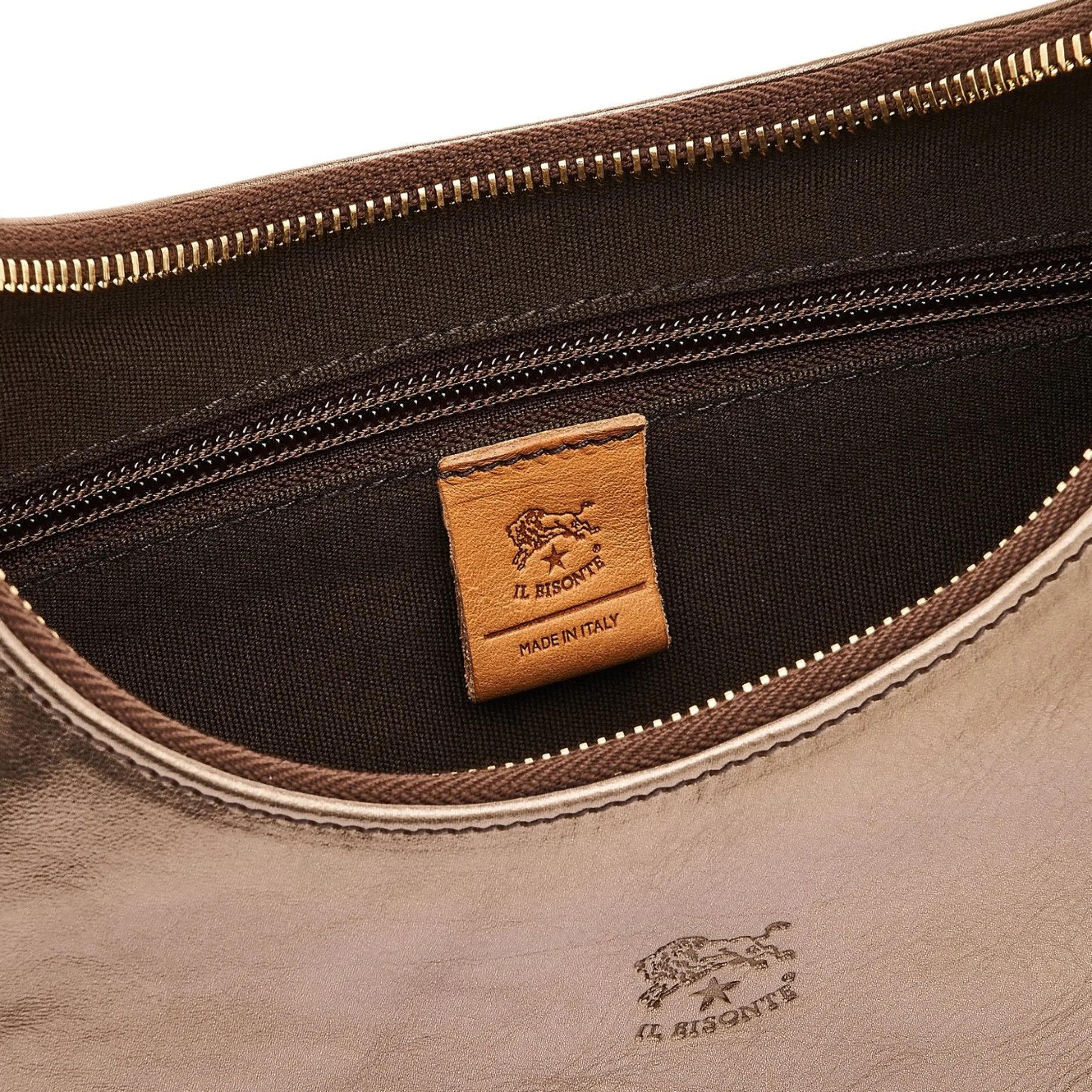Belcanto Women's shoulder bag in metallic leather color metallic bronze
