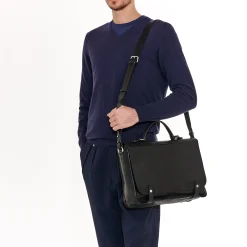 Brolio Men's briefcase in vintage leather color black