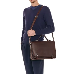 Brolio Men's briefcase in vintage leather color coffee