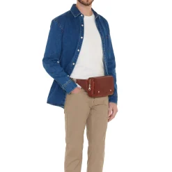 Brolio Men's belt bag in vintage leather color sepia