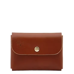 Card case in leather color sepia