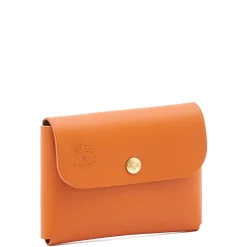 Card case in leather color orange