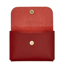Card case in leather color ruby red