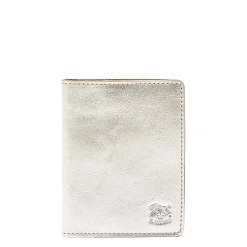 Card case in metallic leather color metallic silver
