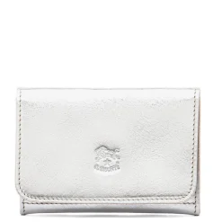 Card case in metallic leather color metallic silver