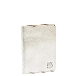 Card case in metallic leather color metallic silver