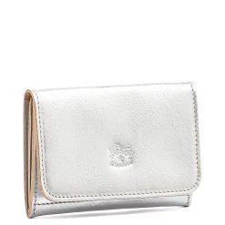 Card case in metallic leather color metallic silver