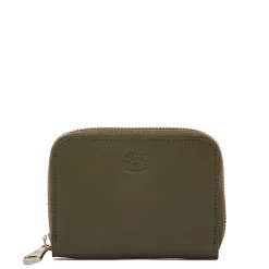 Cestello Men's zip around wallet in vintage leather color forest