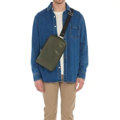 Cestello Men's one strap backpack in vintage leather color forest