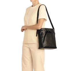 Elisa Women's bucket bag in leather color black