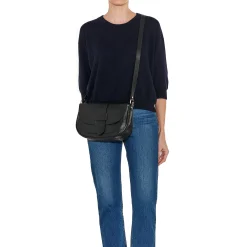 Fausta Medium Women's crossbody bag in leather color black