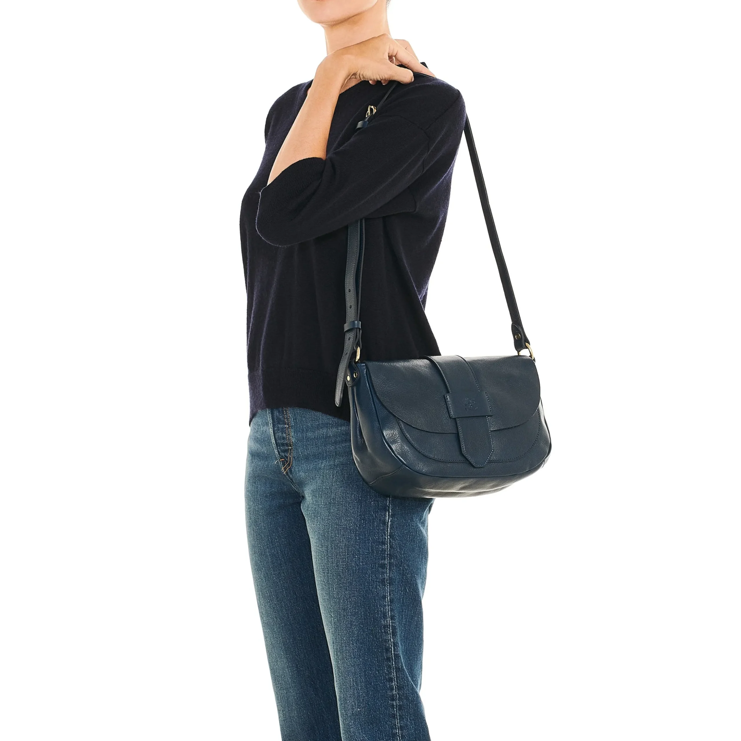 Fausta Medium Women's crossbody bag in leather color blue