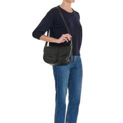 Fausta Medium Women's crossbody bag in leather color black