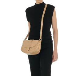 Fausta Medium Women's crossbody bag in leather color caffelatte