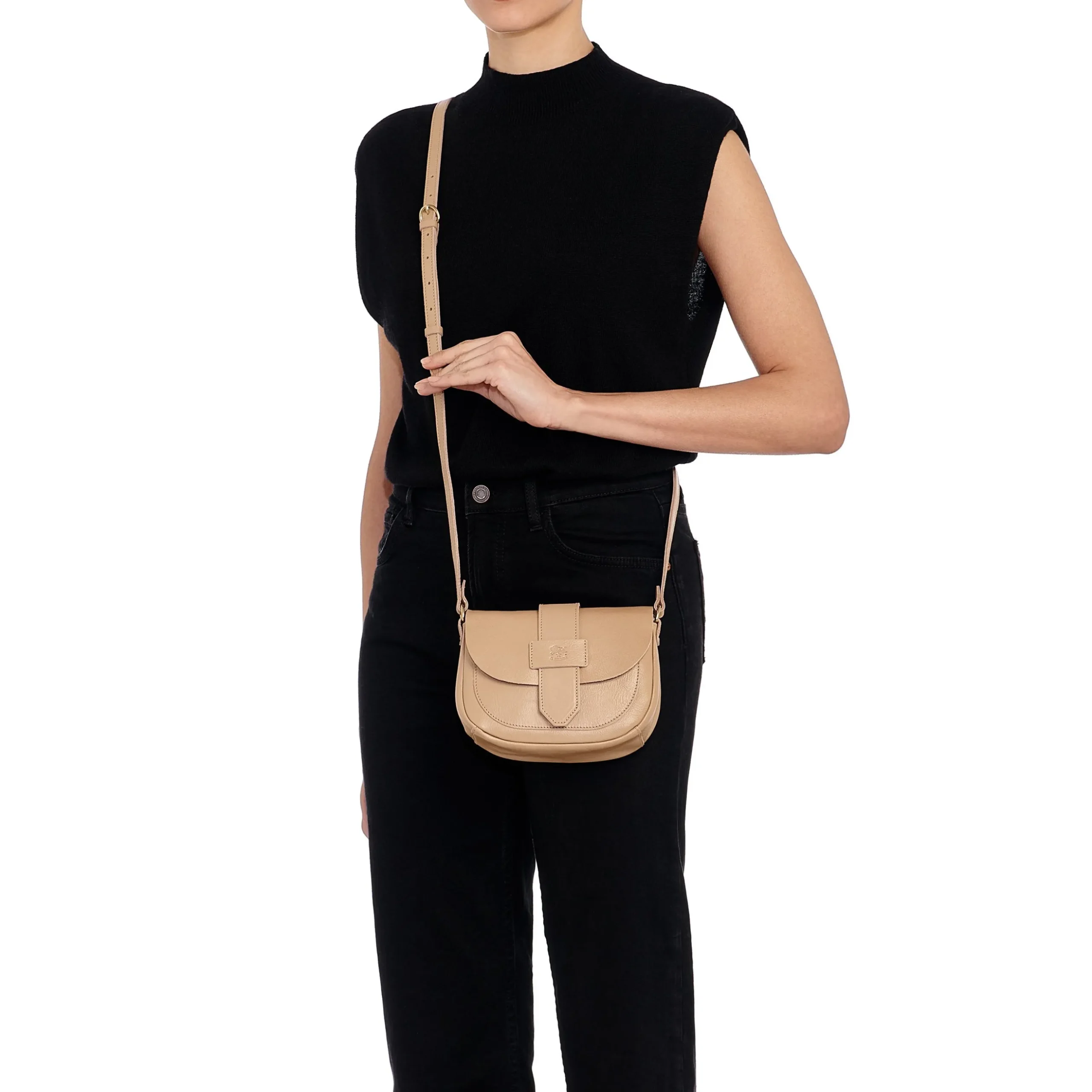 Fausta Small Women's crossbody bag in leather color caffelatte