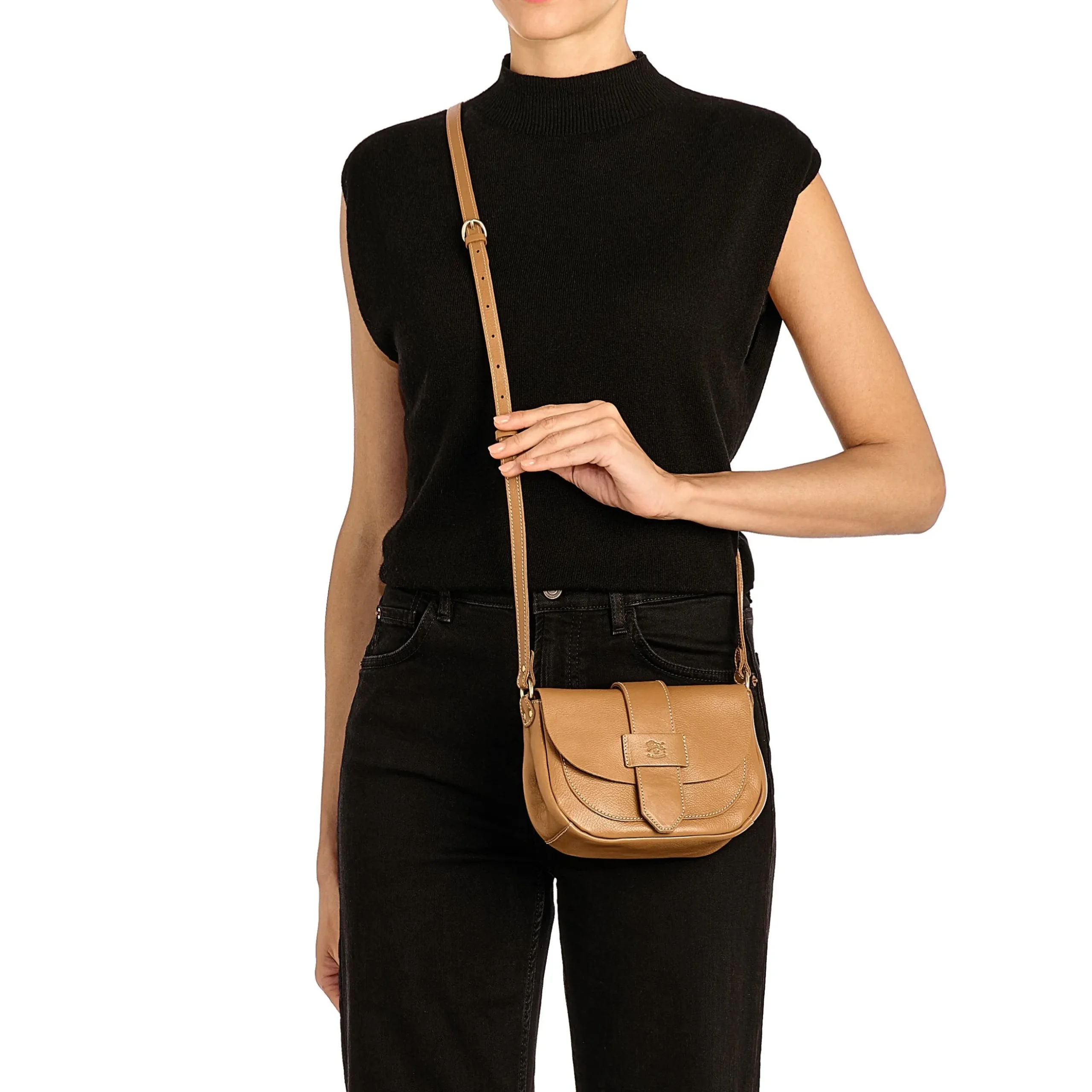 Fausta Small Women's crossbody bag in leather color gianduia