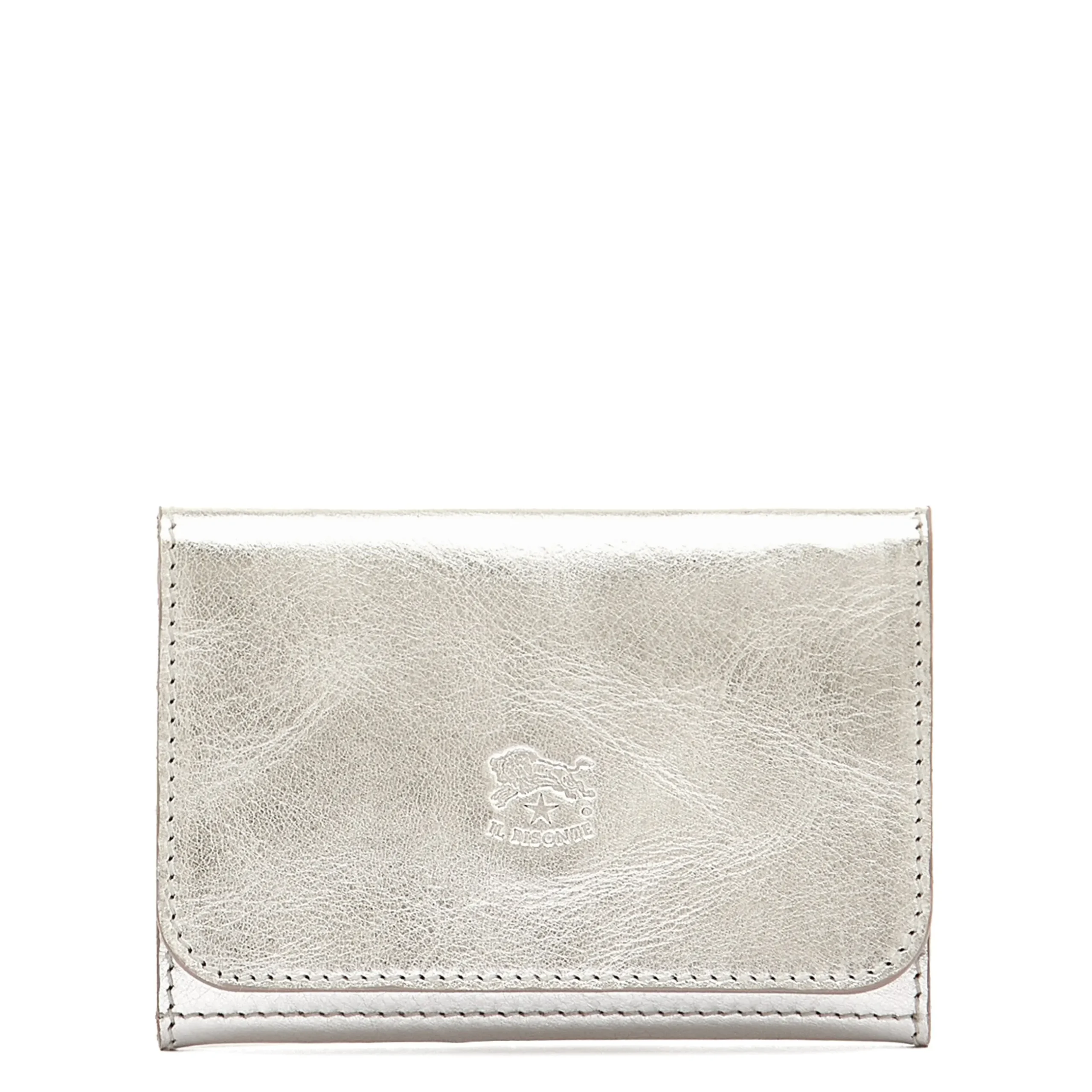 Galileo Men's card case in metallic leather color metallic silver