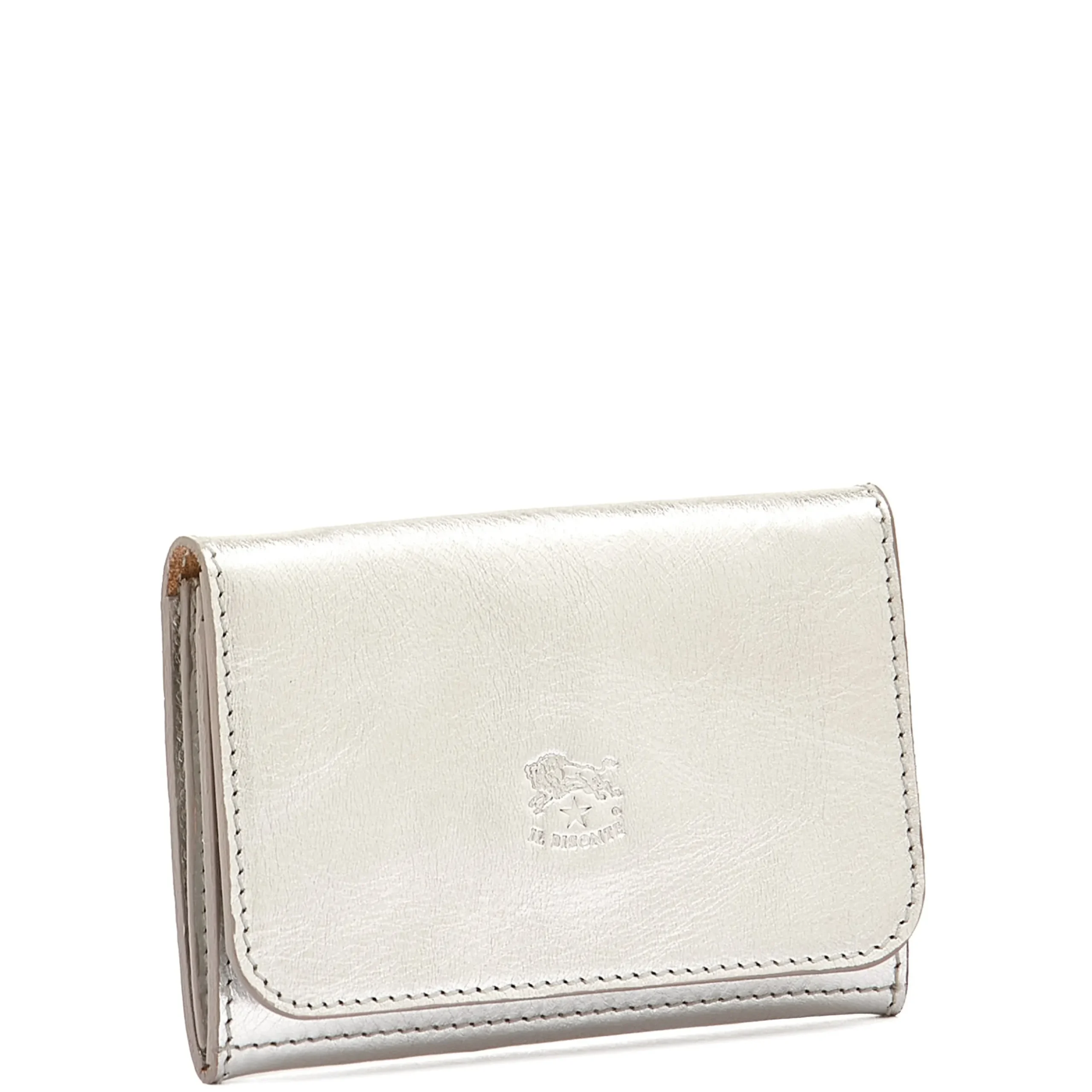 Galileo Men's card case in metallic leather color metallic silver