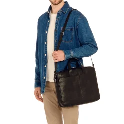 Galileo Men's briefcase in vintage leather color black