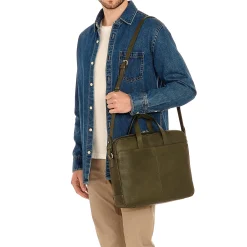 Galileo Men's briefcase in vintage leather color forest