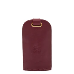 Keyring in leather color black cherry