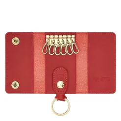 Keyring in leather color ruby red