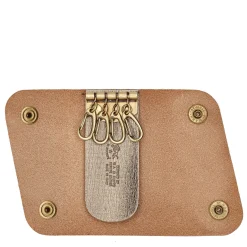 Keyring in metallic leather color metallic bronze