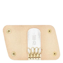 Keyring in metallic leather color metallic silver