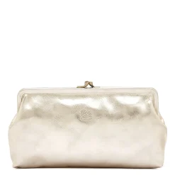 Manuela Women's clutch bag in metallic leather color metallic platinum