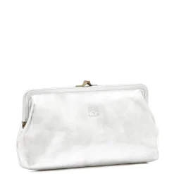Manuela Women's clutch bag in metallic leather color metallic silver
