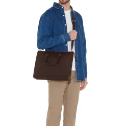 Meleto Men's briefcase in vintage leather color coffee