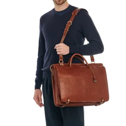 Men's briefcase in vintage leather color sepia