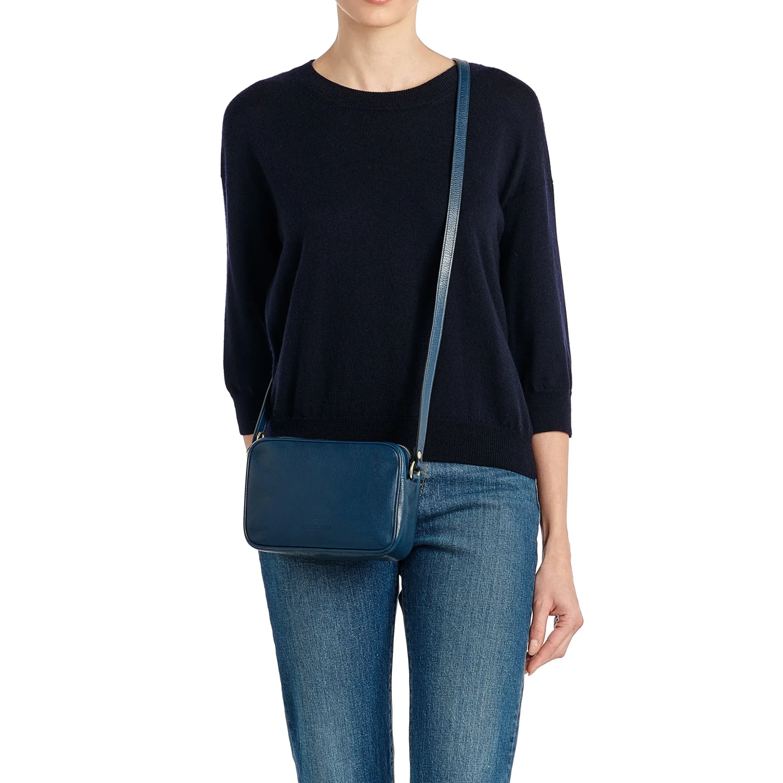 Oliveta Women's crossbody bag in leather color blue