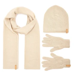 Opera Women's scarf, hat and gloves in wool color ecru