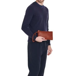 Oriuolo Men's clutch bag in vintage leather color sepia
