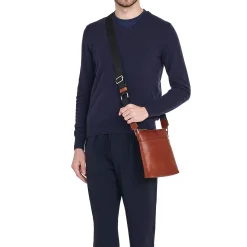 Oriuolo Men's crossbody bag in vintage leather color sepia