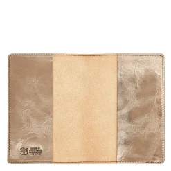 Passport holder in metallic leather color metallic bronze