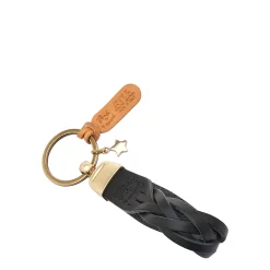 Saturnia Keyring in leather color black