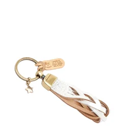 Saturnia Keyring in metallic leather color metallic silver