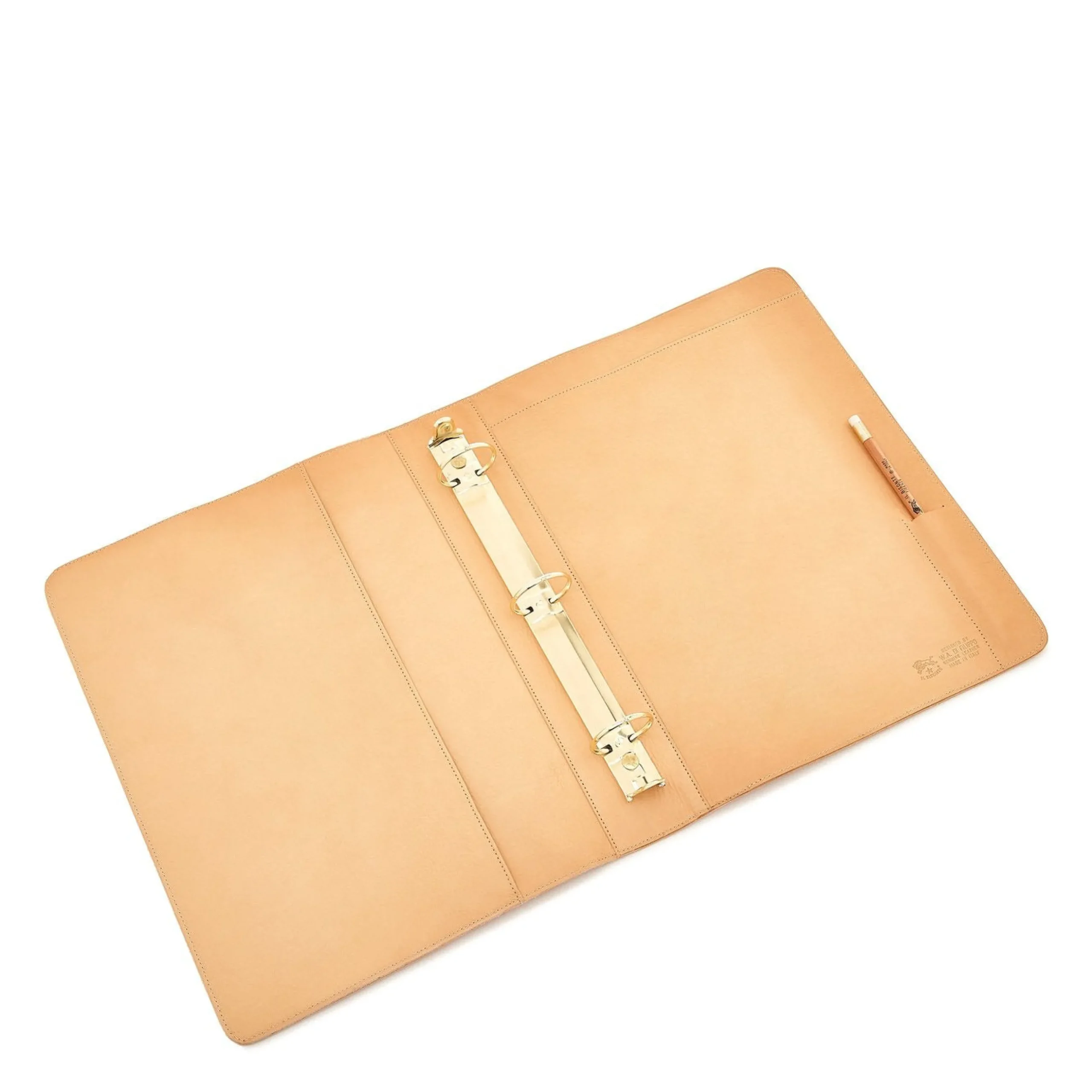 Script binder in leather color natural