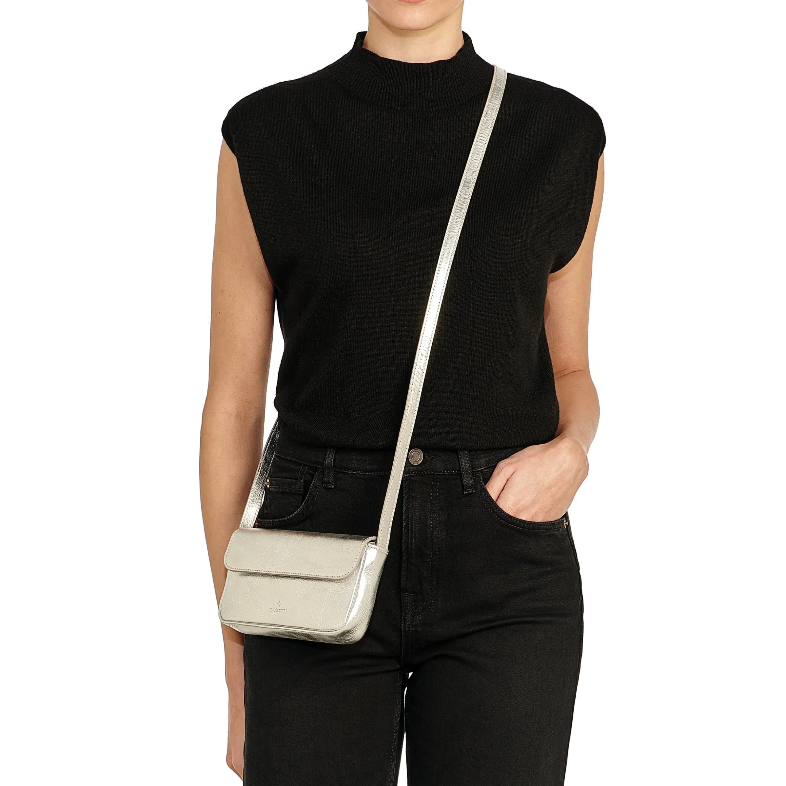 Studio Women's crossbody bag in metallic leather color metallic silver