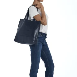 Talamone Women's tote bag in leather color blue