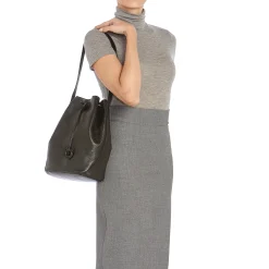 Tessa Women's bucket bag in leather color black
