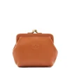 Women's coin purse in leather color caramel