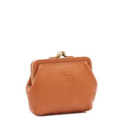 Women's coin purse in leather color caramel