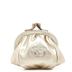 Women's coin purse in metallic leather color metallic platinum